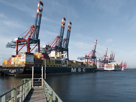 Viitorul Carierelor Maritime: Top Tendințe în Navigație și Viața la Bord în 2024 3 Container ships docked at Hamburg port with cranes loading cargo under clear skies.