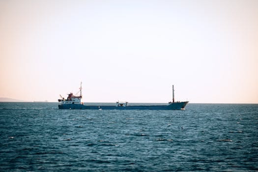 Analiza Costurilor și Beneficiilor Cursului STCW Basic Safety Training Online 2 A cargo ship sails through the tranquil waters in İstanbul, showcasing maritime transport.