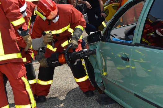 Cum să Alegi între Contracte Offshore și Pe Nave Comerciale ca Marinar Român 3 Firefighters demonstrate rescue techniques using a hydraulic cutter at a car crash practice session.